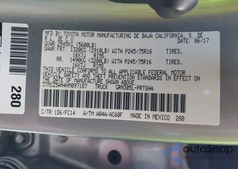 2017 Toyota Tacoma Dbl Cab/Sr/Trdspt/Or/Pro из США, поврежденный, VIN 3TMCZ5AN4HM097187